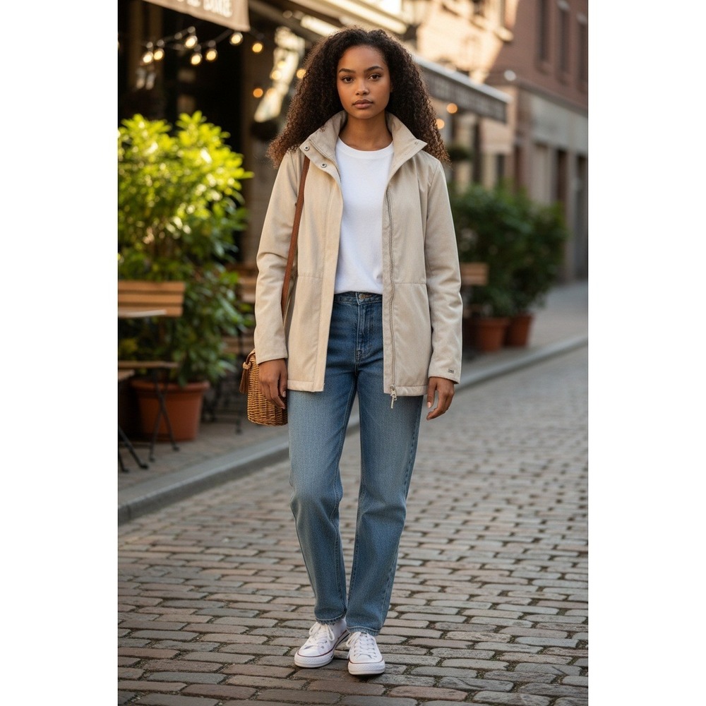 London Fog Women's‎ M Beige All Weather Jacket Quilted Lined Zip Up